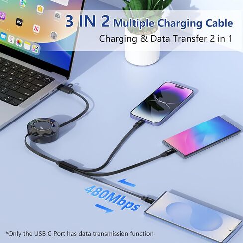 100W قابلة للسحب USB C Multi 5-in-1 USB A/Type C إلى Lightning/USB C/Micro iPhone Charger Cable ، Fast Apple Charging Cord iPhone 15 14 13 12 Pro Max XS XR X 8 7 6 Plus SE/Samsung/iPad Pro-Black in Kuwait