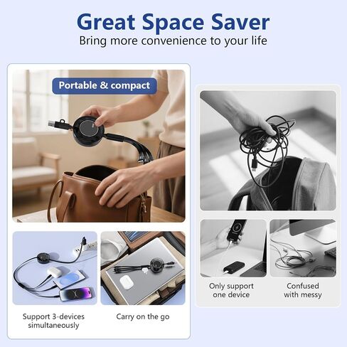 100W قابلة للسحب USB C Multi 5-in-1 USB A/Type C إلى Lightning/USB C/Micro iPhone Charger Cable ، Fast Apple Charging Cord iPhone 15 14 13 12 Pro Max XS XR X 8 7 6 Plus SE/Samsung/iPad Pro-Black in Kuwait