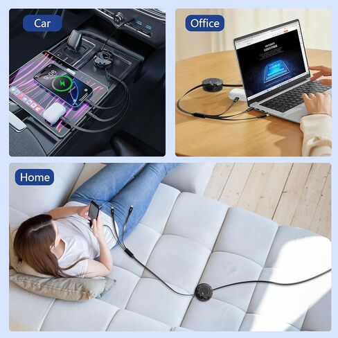 100W قابلة للسحب USB C Multi 5-in-1 USB A/Type C إلى Lightning/USB C/Micro iPhone Charger Cable ، Fast Apple Charging Cord iPhone 15 14 13 12 Pro Max XS XR X 8 7 6 Plus SE/Samsung/iPad Pro-Black in Kuwait