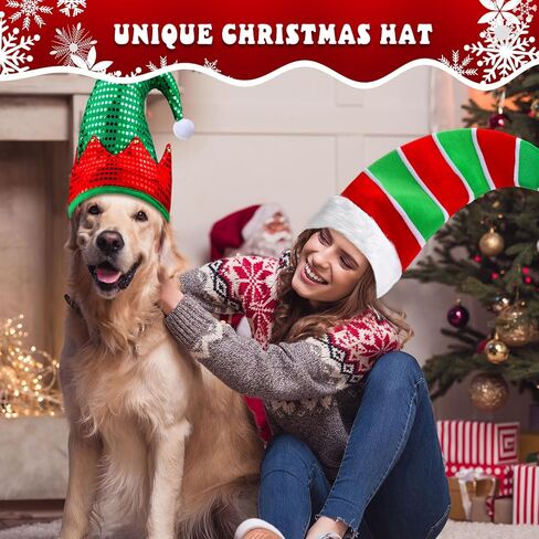 Syhood 4 Pieces Christmas Hats Santa Xmas Hat Christmas Tree Cap Felt Elf Hat Coil Santa Hat Santa Pants Hat for 15 Years Old Aldult Holiday Party Costume in Saudi Arabia