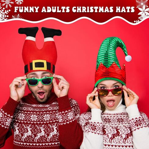 Syhood 4 Pieces Christmas Hats Santa Xmas Hat Christmas Tree Cap Felt Elf Hat Coil Santa Hat Santa Pants Hat for 15 Years Old Aldult Holiday Party Costume in Saudi Arabia
