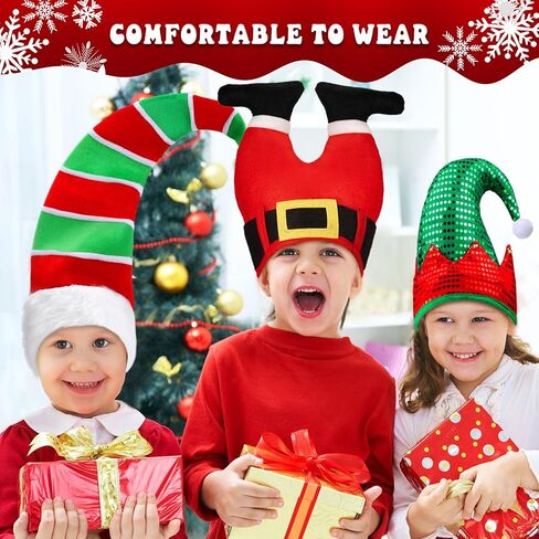 Syhood 4 Pieces Christmas Hats Santa Xmas Hat Christmas Tree Cap Felt Elf Hat Coil Santa Hat Santa Pants Hat for 15 Years Old Aldult Holiday Party Costume in Saudi Arabia