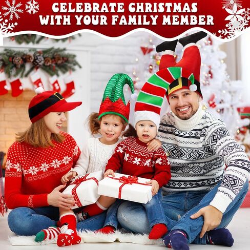 Syhood 4 Pieces Christmas Hats Santa Xmas Hat Christmas Tree Cap Felt Elf Hat Coil Santa Hat Santa Pants Hat for 15 Years Old Aldult Holiday Party Costume in Saudi Arabia