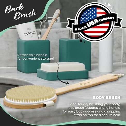 Nevlers Natural Boar Bristle Body Brush Set with Detachable Cellulite Massage Brush and Long Wooden Handle for Dry Brushing Perfect Kit to Exfoliate and Get Rid of Cellulite in Kuwait