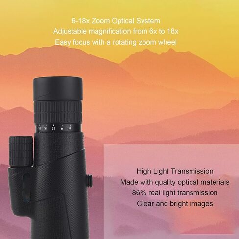 6x18 Zoom Monocular Telescope, High Power, Fully Multicoated Lenses with Storage Bag Mirror Rope Cleaning Cloth Non Slip Grip for Bird Watching Travel Camping Outdoor in Saudi Arabia