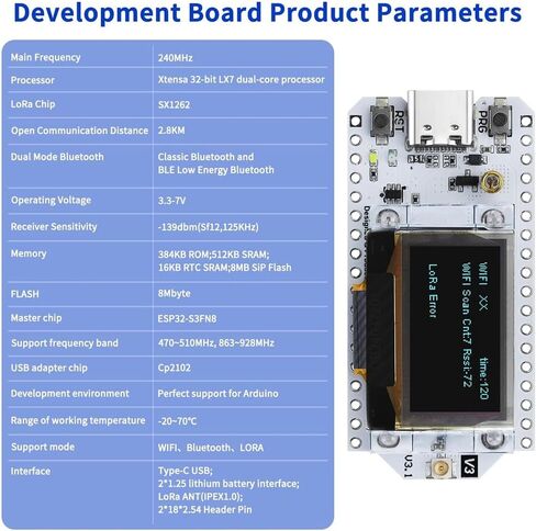 Heltec WiFi Lora 32 V3 لوحة تطوير مع حالة بلاستيكية 800 مللي أمبير في الساعة بطارية ESP32 S3 SX1262 Meshtastic Lorawan OLED Display Type-C USB IOT Node للتحكم الصناعي في المنزل الذكي (N30 أسود) in Kuwait
