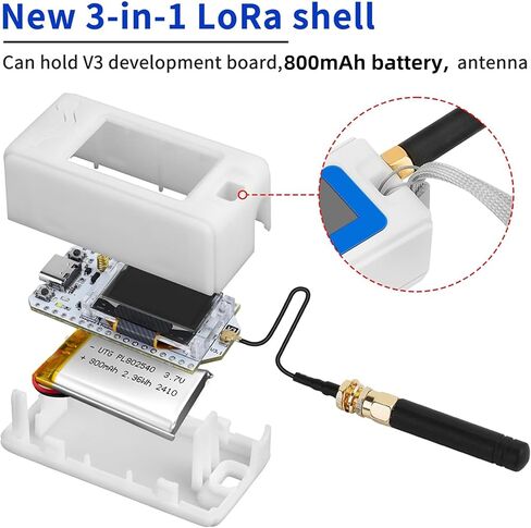 Heltec WiFi Lora 32 V3 لوحة تطوير مع حالة بلاستيكية 800 مللي أمبير في الساعة بطارية ESP32 S3 SX1262 Meshtastic Lorawan OLED Display Type-C USB IOT Node للتحكم الصناعي في المنزل الذكي (N30 أسود) in Kuwait