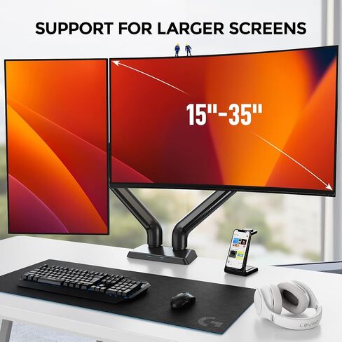 Dual Monitor Stand for 15-35 Inch Ultrawide Screen, Holds up to 26.4lbs, Dual Monitor Mount Full Motion Tilt, Swivel, Rotation, Dual Monitor Arm Gas Spring Height Adjustable, VESA 75/100mm in Kuwait