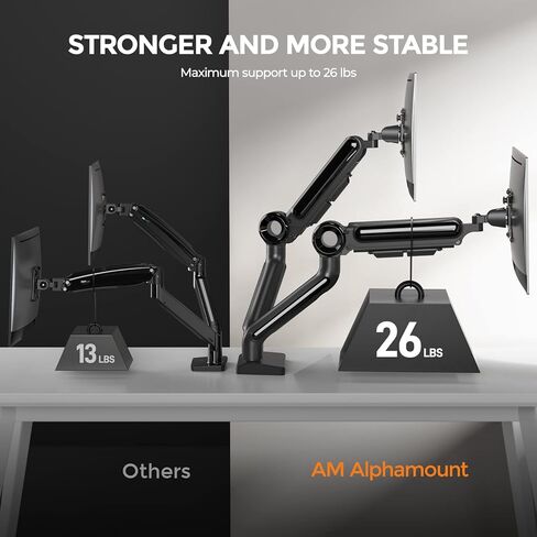 Dual Monitor Stand for 15-35 Inch Ultrawide Screen, Holds up to 26.4lbs, Dual Monitor Mount Full Motion Tilt, Swivel, Rotation, Dual Monitor Arm Gas Spring Height Adjustable, VESA 75/100mm in Kuwait