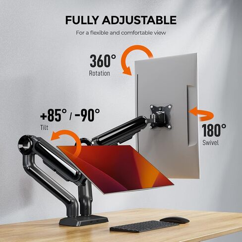 Dual Monitor Stand for 15-35 Inch Ultrawide Screen, Holds up to 26.4lbs, Dual Monitor Mount Full Motion Tilt, Swivel, Rotation, Dual Monitor Arm Gas Spring Height Adjustable, VESA 75/100mm in Kuwait
