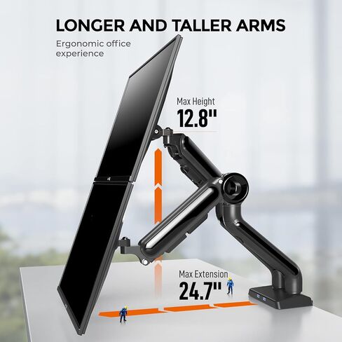 Dual Monitor Stand for 15-35 Inch Ultrawide Screen, Holds up to 26.4lbs, Dual Monitor Mount Full Motion Tilt, Swivel, Rotation, Dual Monitor Arm Gas Spring Height Adjustable, VESA 75/100mm in Kuwait