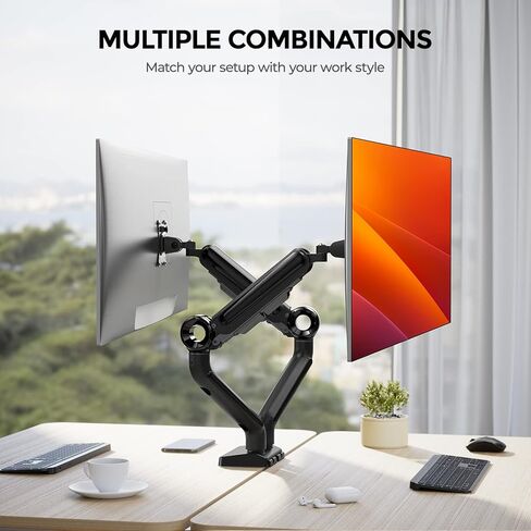 Dual Monitor Stand for 15-35 Inch Ultrawide Screen, Holds up to 26.4lbs, Dual Monitor Mount Full Motion Tilt, Swivel, Rotation, Dual Monitor Arm Gas Spring Height Adjustable, VESA 75/100mm in Kuwait