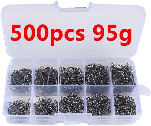 500pcs حزمة من خطافات الصيد مع انتقادات-حجم 3-12# خطافات من الفولاذ المقاوم للصدأ الأسود لجميع احتياجاتك الصيد in Saudi Arabia