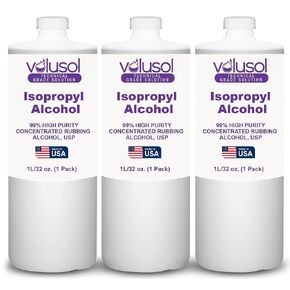 Volu-Sol Isopropyl Alcohol 99% (Isopropanol) - High Purity, Concentrated Rubbing Alcohol, USP | Kosher IPA for Lab Equipment, Electronics, & Medical Cleaning - Clear Bottle, 1L/ 32 oz. (3 Pack)