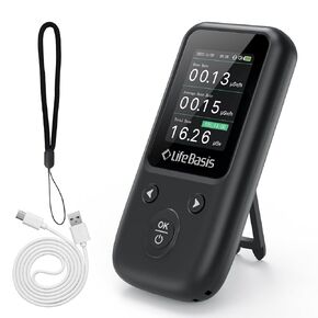 LifeBasis Geiger Counter Nuclear Radiation Detector, Radiation Dosimeter with TFT Display and Smart Alert Rechargeable Beta Gamma X-ray Radiation Monitor - with Lanyard and Bracket