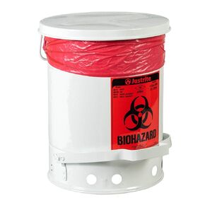 Justrite 05910 Galvanized Steel Biohazard Waste Container, 6 Gallon Capacity, 11-7/8" OD x 15-7/8" Height, White
