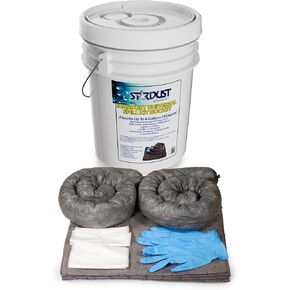 STARDUST Spill Products D905U Universal Spill Kit OSHA Approved - Portable Bucket (20)Universal Sorbent Pads, (3) 3"x4' Absorbent Socks, (4) Disposal Bags & Nitrile Gloves Spill Kit For Fast Response