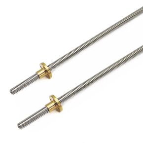 2pcs 400mm Tr8X8 Lead Screw with T8 Brass Nut for 3D Printer Machine Z Axis(Acme Thread, 2mm Pitch, 4 Start, 8mm Lead)