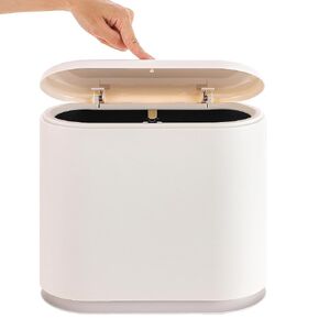 8 Liter White Rectangular Plastic Trash Can Wastebasket with Press Type Lid,2.1 Gallon Slim Trash Bin,Narrow Trash Can Waste Bins for Bedroom, Bathroom, Office,Kitchen，Powder Room