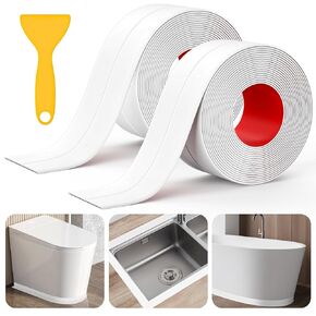 Caulk Tape, 2 Rolls Caulking Tape Sealant Strip, White Caulk Tape Waterproof Self Adhesive, Bathroom Shower Bathtub Toilet Caulk Strip with Sealing Tool(1.5"x10.5Ft)