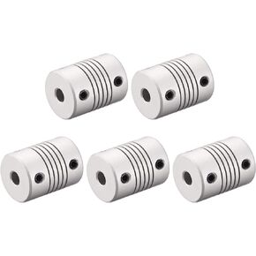 uxcell 5mm to 6.35mm Aluminum Alloy Shaft Coupling Flexible Coupler Motor Connector Joint L25xD19 Silver,5pcs