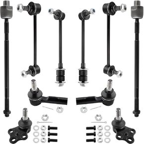 10Pcs Kit, Inner Outer Tie Rod End, Front Lower Ball Joint, Front Rear Sway Bar Link, For Nissan Pathfinder 1996-2004 & For Infiniti QX4 1997-2003 Replace# 401600W000, 546180W000