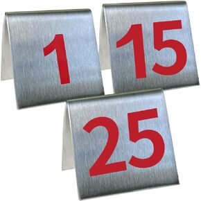 1-25 Stainless Steel Number Tent Table Number Red for Restaurants Cafes Bars 2"x2"