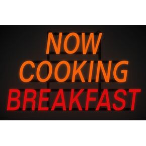 لافتة LED باللونين الأحمر والأصفر شديدة التحمل "Now Cooking Breakfast"، بعرض 81.24 سم × ارتفاع 45.72 سم in Kuwait