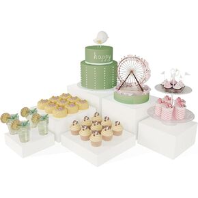 Buffet Risers, Food Risers for Buffet Table, Display Stand Shelf for Catering Dessert Collectibles Jewelry Figures Show, White Acrylic Cube Display Nesting Risers with Hollow Bottoms, Cuboid,