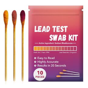Lead Test Swab Kit (10 Pcs Lead Testing Swabs in Sealable Bag) 20-Second Results by Using Water Only. Lead Test Strips for Paints, Dishes, Toys, Metal, Ceramics, Wood (LSB10)