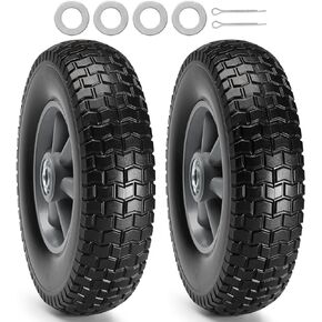 （2-Pack) VEVOR 10-Inch Solid Rubber Tire Wheels, 4.10/3.50-4" tire and wheel flat free with 5/8" Bearings, 2.1" Offset Hub, Perfect for Hand Truck, Gorilla Cart, Wheelbarrow, Garden Cart,Trolleys