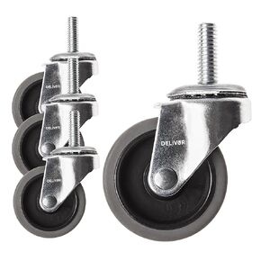 2 Inch, Swivel Caster Wheels, Set of 4, 80 Lbs Per Caster, for Desk Chair, Office Chair, Stem Casters, Replacement Rubber Caster Wheels, Metal Threaded Stem 3/8"-16 x 1" Caster
