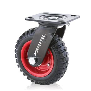 POWERTEC 8 Inch Caster Wheels, Heavy Duty Fixed Plate Casters with Rubber Knobby Tread for Workbench, Dolly, Cart, Trolley, Wagon and Chicken Coop, Large Rubber Castor Wheels, 1PK (17053V)