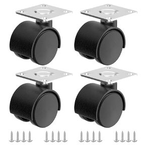 1.5 Inch Furniture Caster Wheels, Plastic Casters Set of 4, Plate Swivel Nylon Small Casters for Carts, Furniture, Baby Bed, Kitchen, Cabinet, Table (with Stainless Steel Screws)