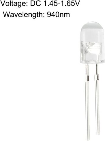 Uxcell 30 قطعة 5 مللي متر 940nm الأشعة تحت الحمراء باعث ديود تيار مستمر 1.5 فولت LED IR باعث ضوء الثنائيات الباعثة للضوء رأس مستدير واضح in Saudi Arabia