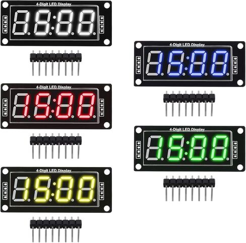 5Pcs 0.56 LED Display Digital Tube Clock Module 4 Digit LED 0.56 inch Display Time Clock Indicator Tube 7 Segments Double Dots TM1637 5 Colors Green/White/Yellow/Red/Blue in Kuwait