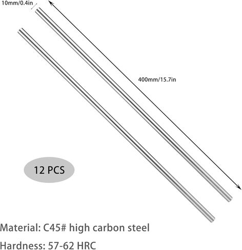12 قطعة من قضبان الحركة الخطية 10 مم × 400 مم من الفولاذ المقاوم للصدأ، عمود توجيه خطي من الكروم المقوى للطابعة ثلاثية الأبعاد، DIY، CNC - تسامح متري h8 (0.394 × 15.748 بوصة) in Kuwait