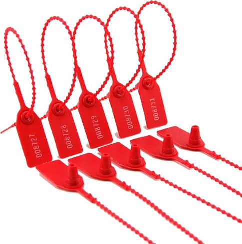 Leadseals(R) 100 Plastic Tamper Seals, Zip Ties for Fire Extinguishers Pull Tite Security Tags Numbered Disposable Self-Locking Tie 250mm Length (Red) in Saudi Arabia