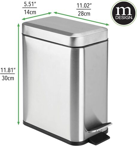 علبة قمامة بغطاء معدني مستطيل الشكل بسعة 1.3 جالون من إم ديزاين، سلة قمامة مدمجة مع دلو بطانة قابل للإزالة ومقبض للحمام والمطبخ وغرفة الحرف اليدوية والمكتب والمرآب - أبيض in Kuwait