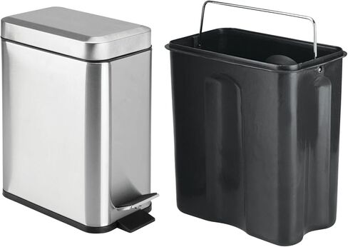 علبة قمامة بغطاء معدني مستطيل الشكل بسعة 1.3 جالون من إم ديزاين، سلة قمامة مدمجة مع دلو بطانة قابل للإزالة ومقبض للحمام والمطبخ وغرفة الحرف اليدوية والمكتب والمرآب - أبيض in Kuwait