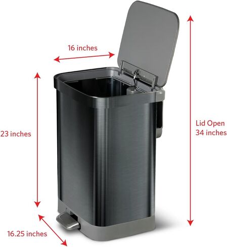 سلة مهملات من الفولاذ المقاوم للصدأ من جلاد مع حماية من رائحة الكلوروكس | سلة قمامة معدنية كبيرة للمطبخ مع غطاء ناعم ودواسة قدم وحامل لفافة أكياس النفايات، سعة 13 جالون، جميعها مقاومة للصدأ in Kuwait