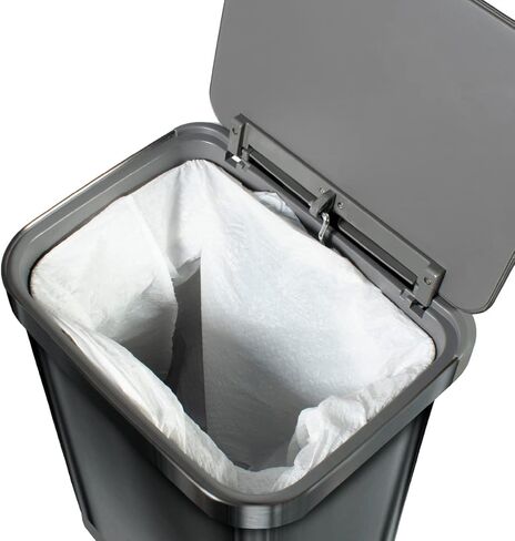 سلة مهملات من الفولاذ المقاوم للصدأ من جلاد مع حماية من رائحة الكلوروكس | سلة قمامة معدنية كبيرة للمطبخ مع غطاء ناعم ودواسة قدم وحامل لفافة أكياس النفايات، سعة 13 جالون، جميعها مقاومة للصدأ in Kuwait