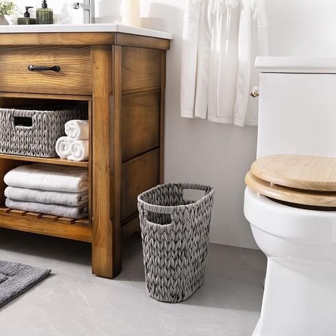 GRANNY SAYS Small Wicker Trash Can, 2 Gallon Bathroom Waste Basket, Small Bathroom Garbage Can, Plastic Trash Basket for Decor, Round Wastebaskets for Office, Bedroom, Cabinet in Kuwait