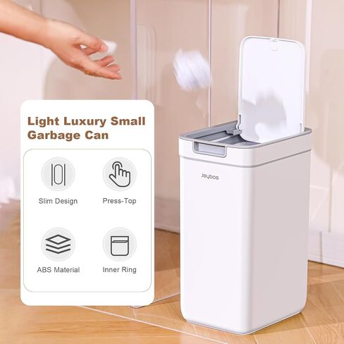 funest Bathroom Trash Can, 2 Pack Small Trash Can, S02 Plastic Waste Basket for Bedroom, Narrow Trash Bin for Home and Office, 3.6 Gal (Press top lid) + 2.4 Gal (Open lid) in Saudi Arabia