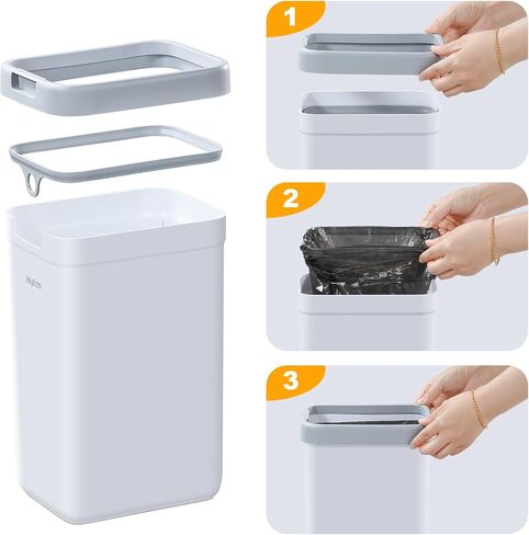 funest Bathroom Trash Can, 2 Pack Small Trash Can, S02 Plastic Waste Basket for Bedroom, Narrow Trash Bin for Home and Office, 3.6 Gal (Press top lid) + 2.4 Gal (Open lid) in Saudi Arabia