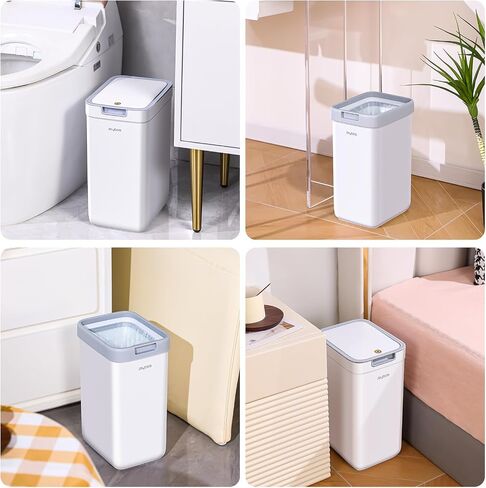 funest Bathroom Trash Can, 2 Pack Small Trash Can, S02 Plastic Waste Basket for Bedroom, Narrow Trash Bin for Home and Office, 3.6 Gal (Press top lid) + 2.4 Gal (Open lid) in Saudi Arabia