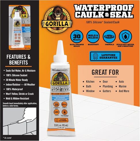 Gorilla 106464 2.8 ounce Squeeze Tube 100% Silicone Sealant, 2.8 oz, Clear, (Pack of 2), No Color, 2 Count in Saudi Arabia