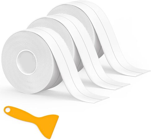 Caulk Tape Waterproof Self Adhesive, 3 Rolls Toilet Caulk Sealant Tape,Bathtub Caulk Sealing Strip Tape for Kitchen,Bathroom Caulking Tape, Floor Wall Edge Protector(1.5" x 10.5Ft) in Kuwait