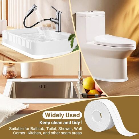 Caulk Tape Waterproof Self Adhesive, 3 Rolls Toilet Caulk Sealant Tape,Bathtub Caulk Sealing Strip Tape for Kitchen,Bathroom Caulking Tape, Floor Wall Edge Protector(1.5" x 10.5Ft) in Kuwait