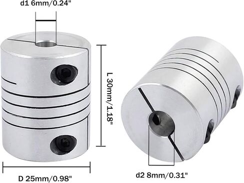6mm to 8mm Shaft Coupling, D25mm x L30mm Flexible Beam Coupling, Aluminum Alloy Shaft Coupler Joint Connector for 3D Printer, CNC Machine, DIY Encoder AMD Motor Accessories in Saudi Arabia